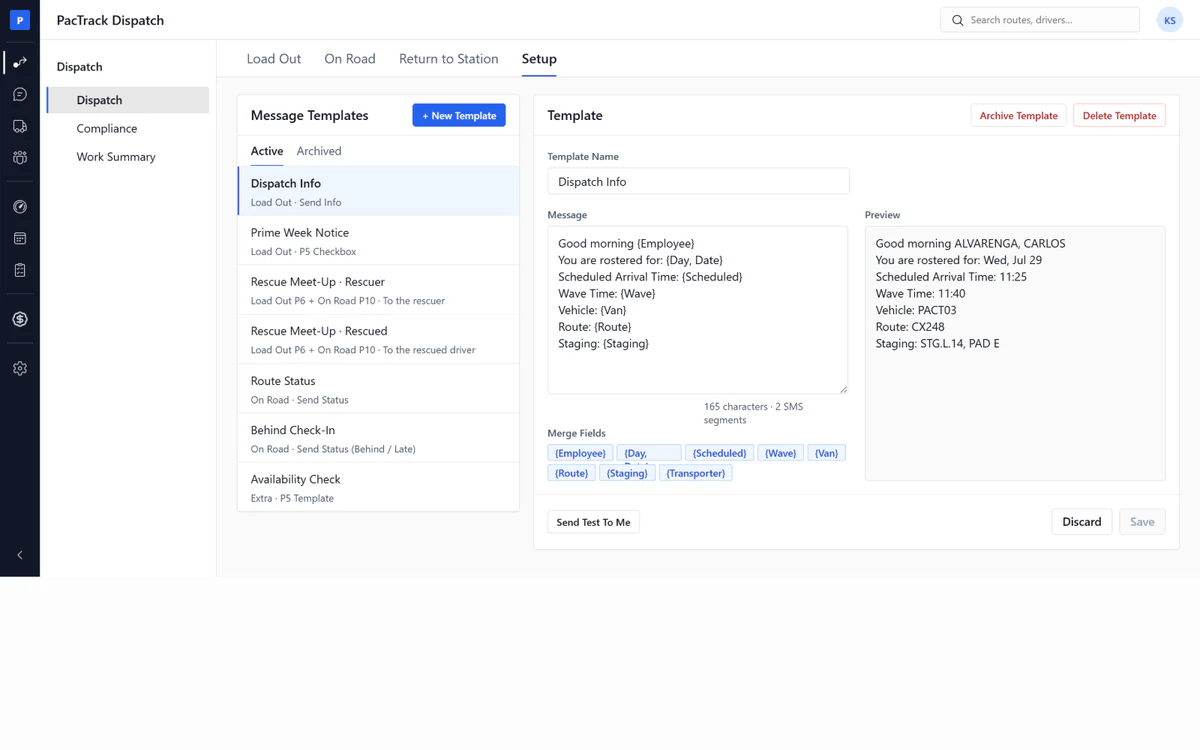 Amazon DSP dispatch software - Setup page