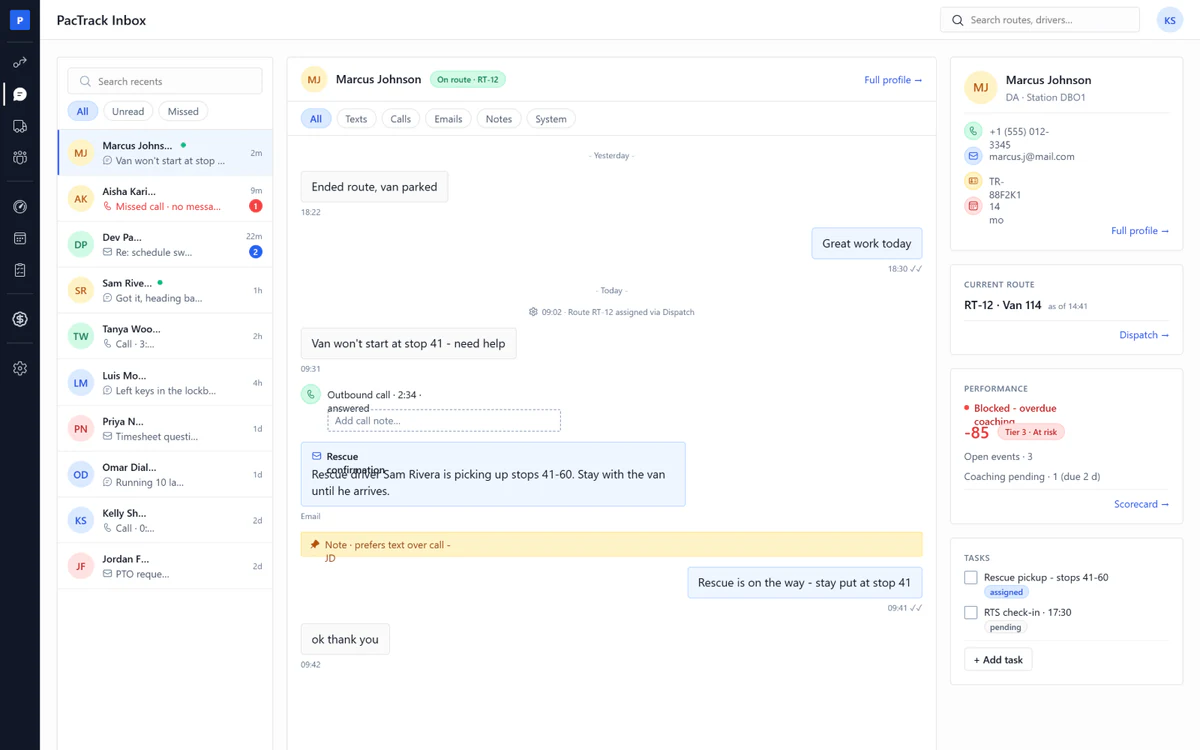 Amazon DSP inbox and dialer software - Inbox page