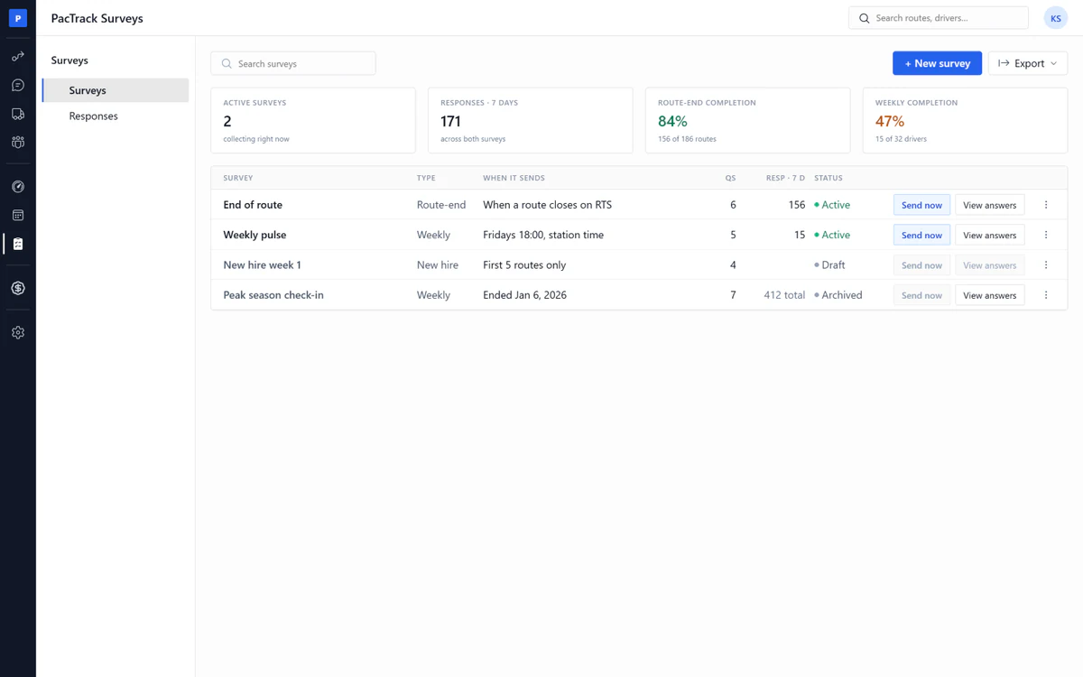Amazon DSP driver survey software - Surveys page
